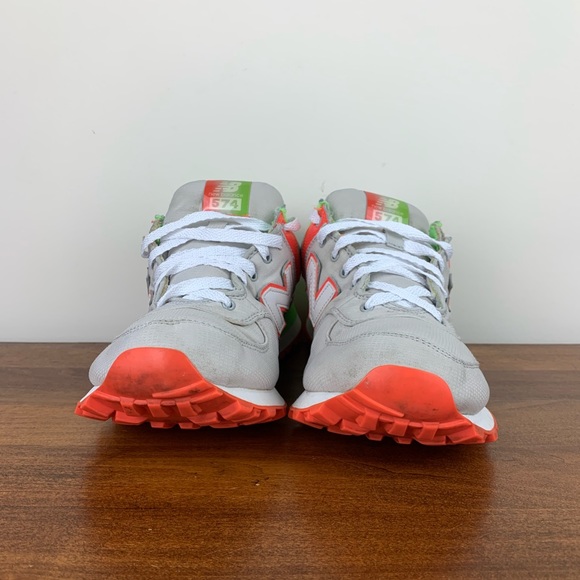 New Balance Shoes - New Balance 574 Running Shoes Womens Size 8.5 B Grey Neon Green Orange WL574APN